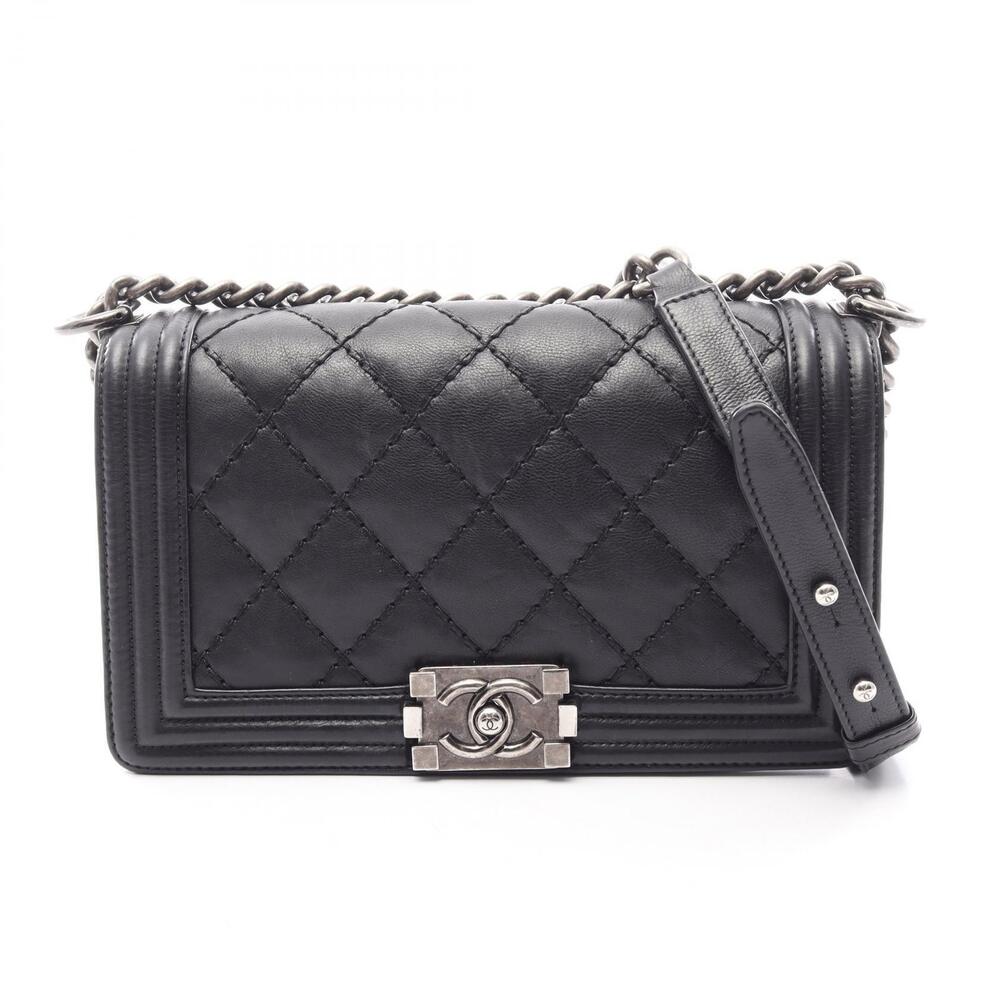 Chanel Boy Shoulder Bag Lambskin Sheepskin Black